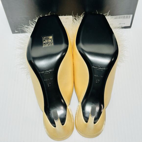 Saint Laurent Blanco Mae 60 37/ US 7 Mule Soft Nude Satin Slip On Heel NIB $995 - Picture 9 of 12